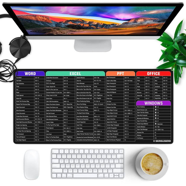 Desk Mat Gaming Mouse Pad - Word Excel Office Windows Shortcut Keys