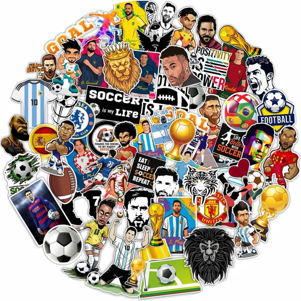 Soccer Football Players Waterproof Vinyl Decal Stickers - Pack of 65 | Diverse Designs