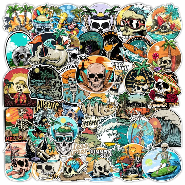 Summer Skull Decal Stickers - Set of 37 High-Quality Vinyl Designs