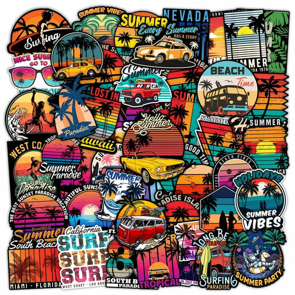 Summer Time Decal Stickers - Set of 50 High-Quality Vinyl Designs