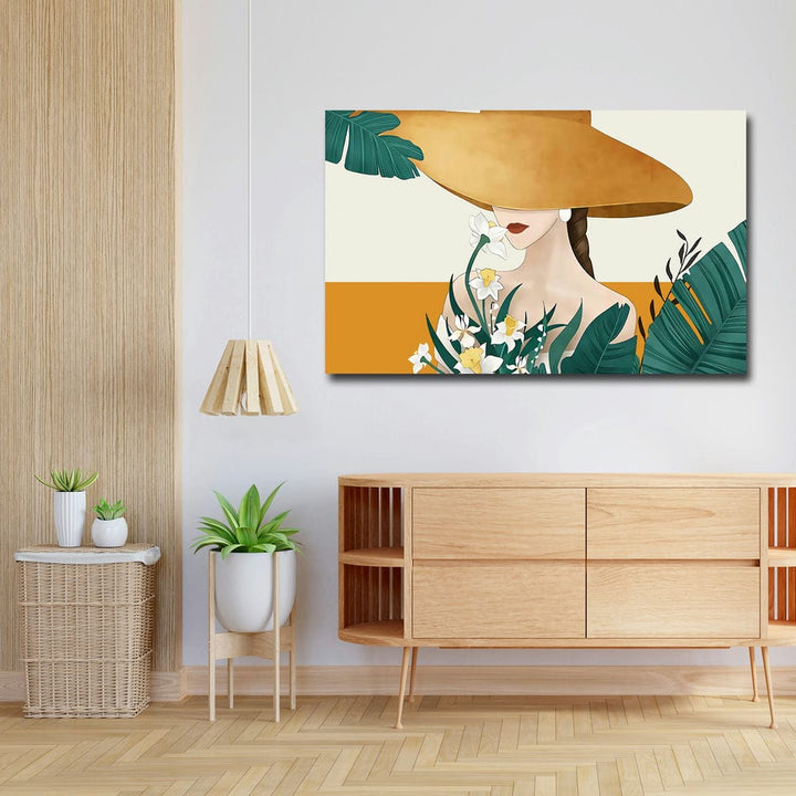 32x20 Canvas Painting - Girl with Brown Hat