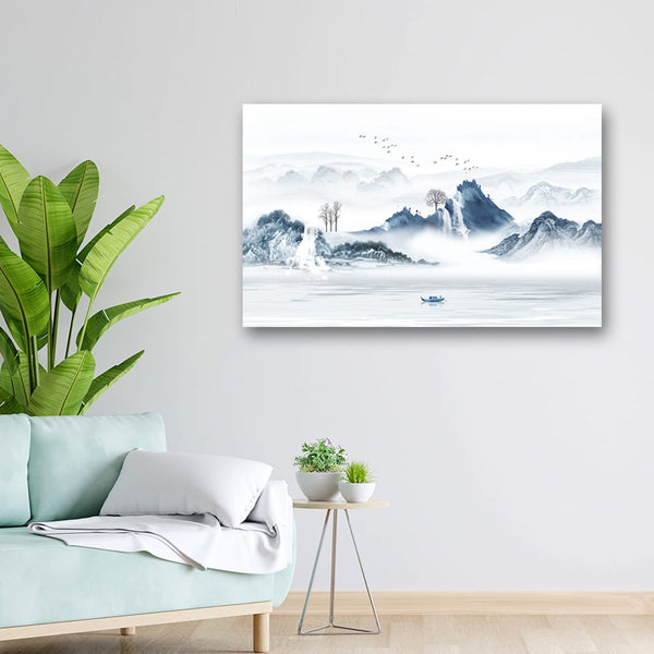32x20 Canvas Painting - Boat Blue White View