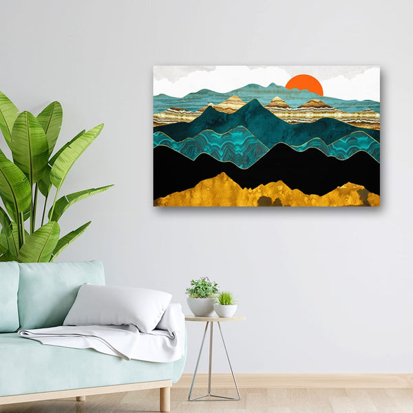 32x20 Canvas Painting - Sun Set View Different Shades Mountains