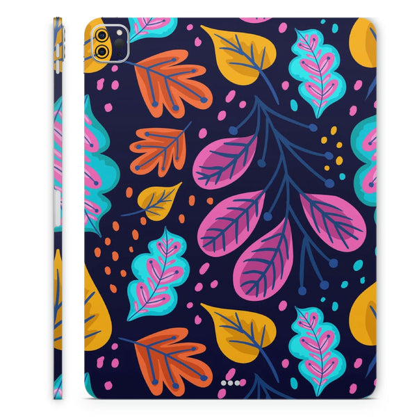Tablet Skin Wrap - Multicolour Leaves Drawing on Black
