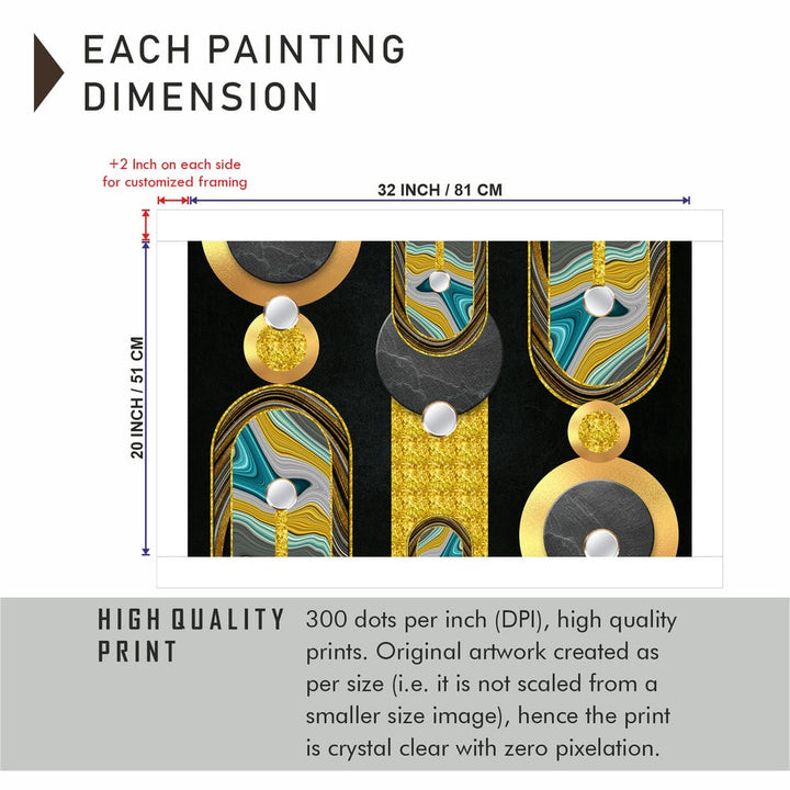 32x20 Canvas Painting - Golden Ancient Art Pearl Design