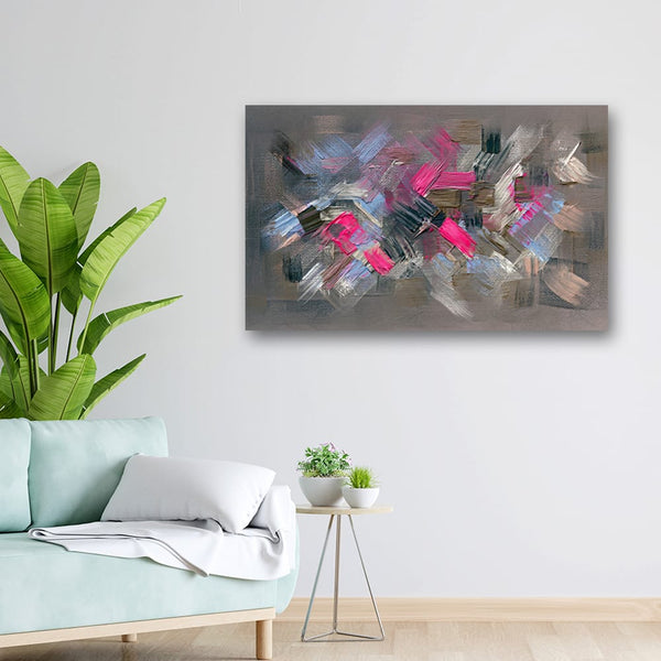 32x20 Canvas Painting - Pink Blue Black Brush Stroke