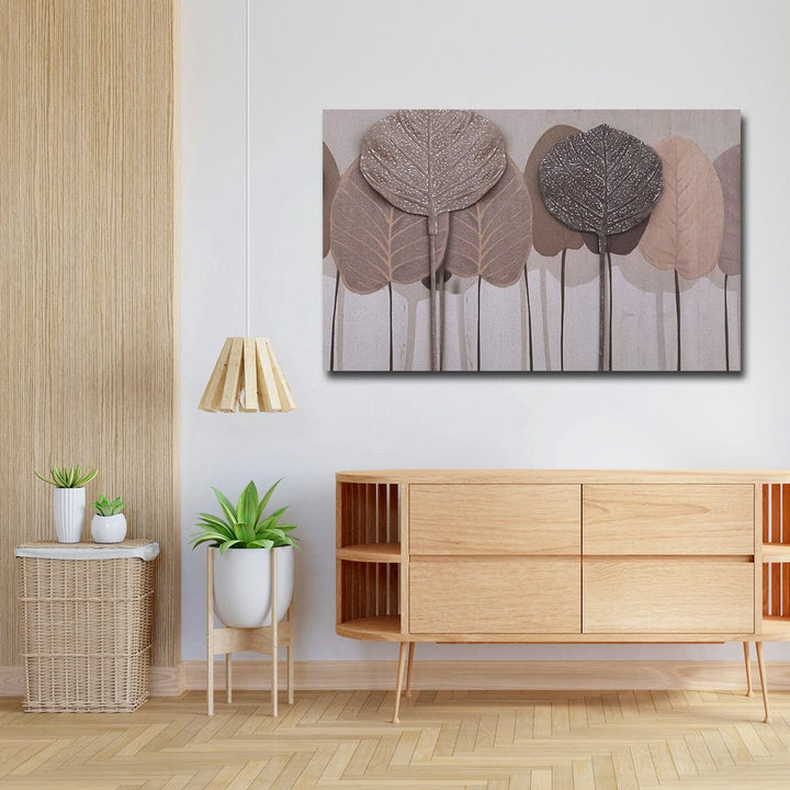 32x20 Canvas Painting - Brown Shaded Metal Leaves