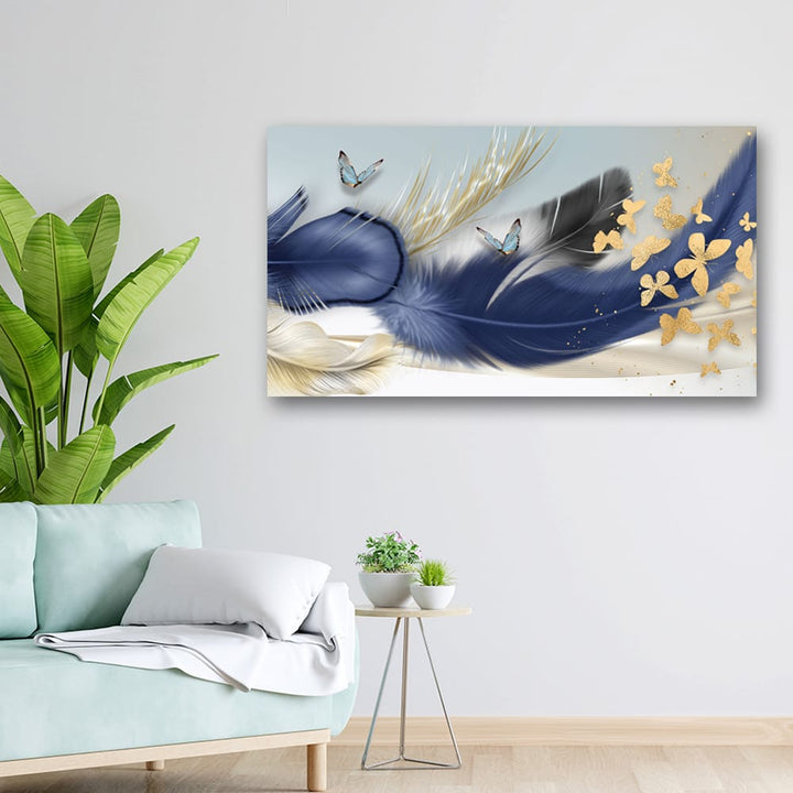 36x20 Canvas Painting - Blueish Big Feather