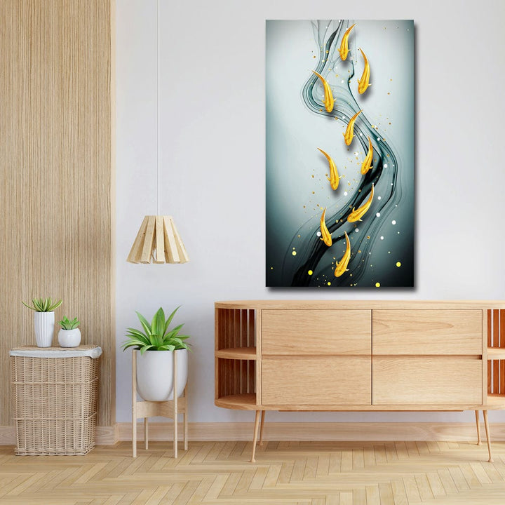 20x36 Canvas Painting - Golden 3D Fish Portrait