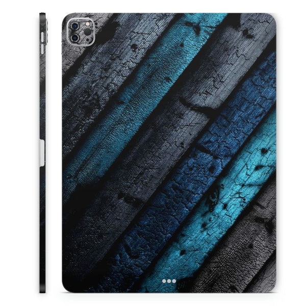 Tablet Skin Wrap - Blue Black Wooden Design