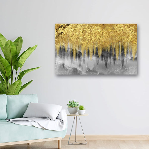32x20 Canvas Painting - Golden Fall on Grey