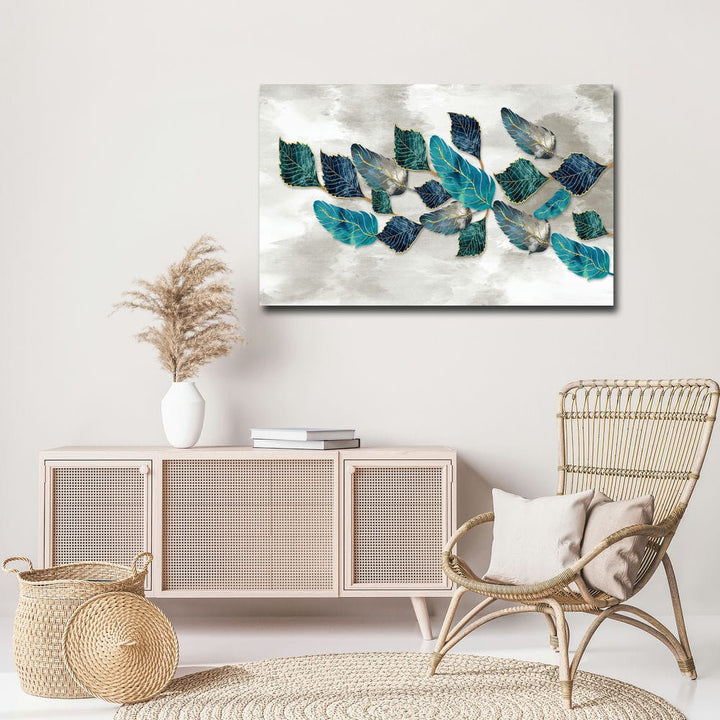32x20 Canvas Painting - Blueish Golden Leaves