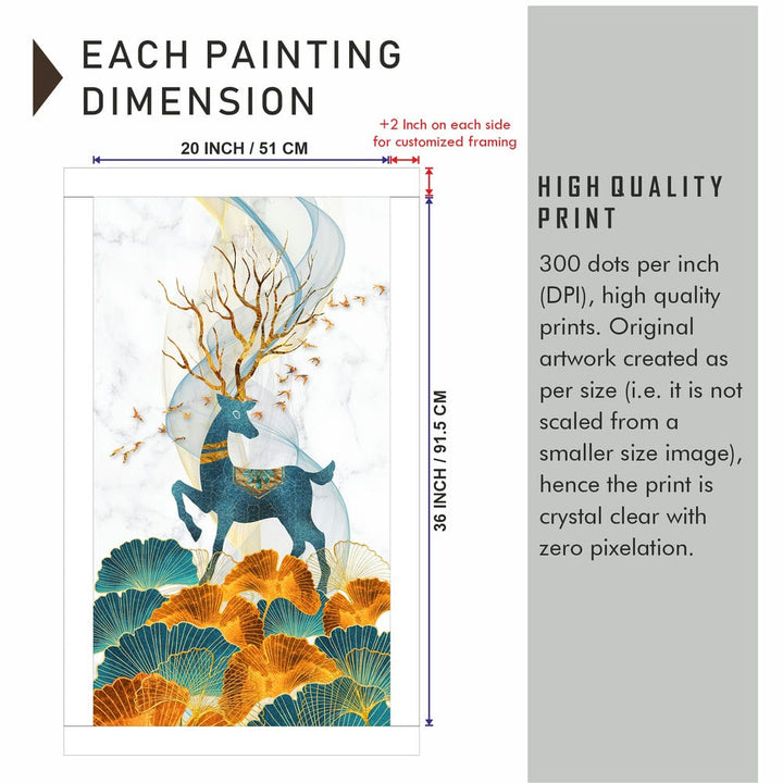 20x36 Canvas Painting - Deer Golden Horns Sketch
