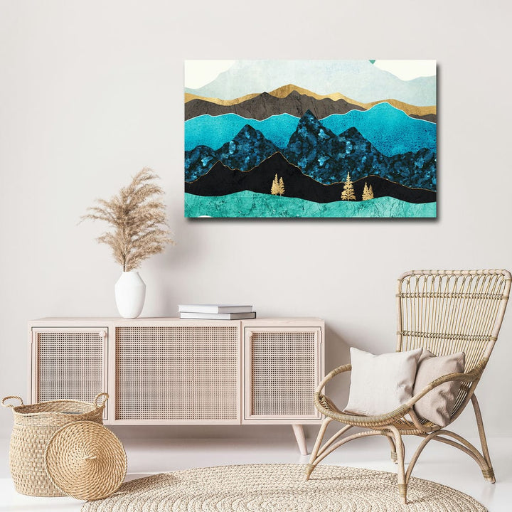 32x20 Canvas Painting - Blue Brown Shaded Mountains