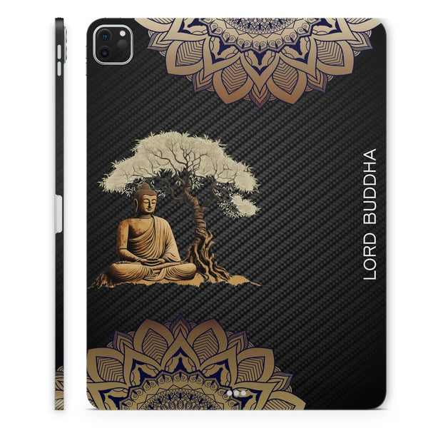 Tablet Skin Wrap - Lord Buddha on Brown Mandala Art on Black