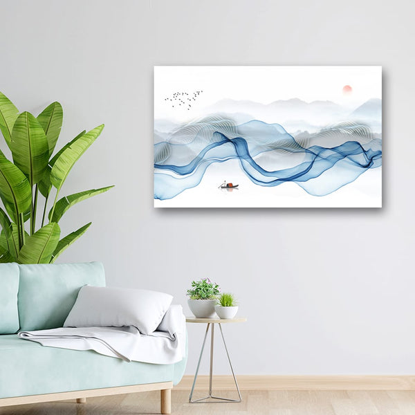 32x20 Canvas Painting - Boat in Blue Waves