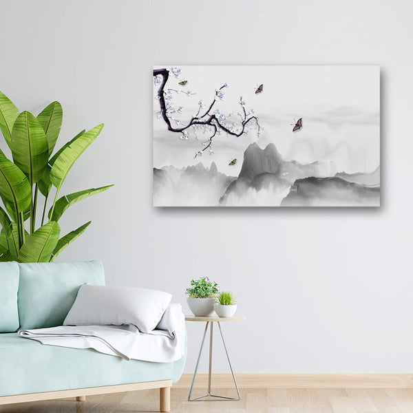 32x20 Canvas Painting - Butterfly White Black Art