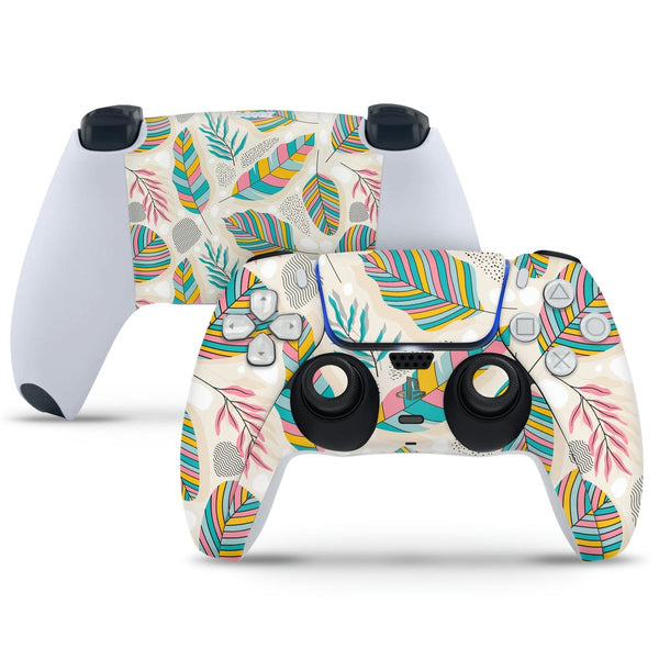PS5 Controller Skin - Multicolor Leaves on Cream Shaded Background