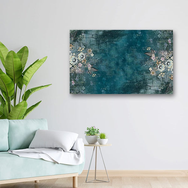 32x20 Canvas Painting - Floral Butterfly Art on Dark Green Wall