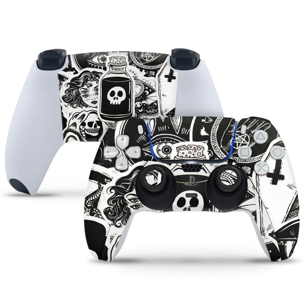 PS5 Controller Skin - Sticker Bomb Cool Black and White Goth