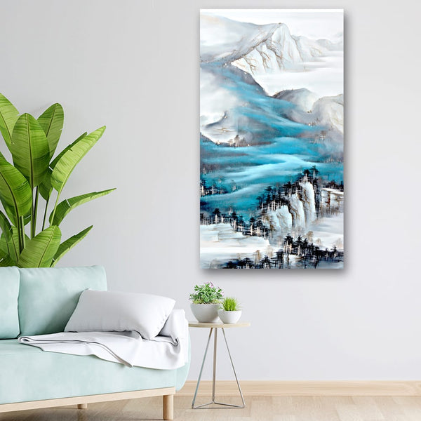 20x36 Canvas Painting - White Blue Mountain Art