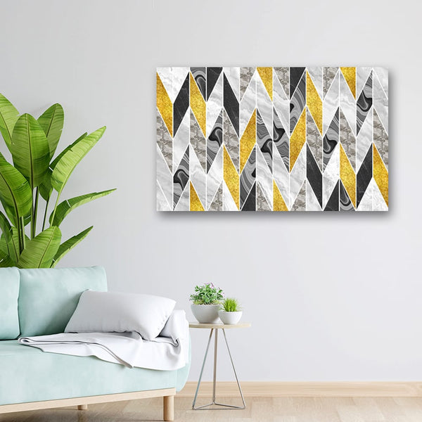 32x20 Canvas Painting - Golden Black Grey Stripes
