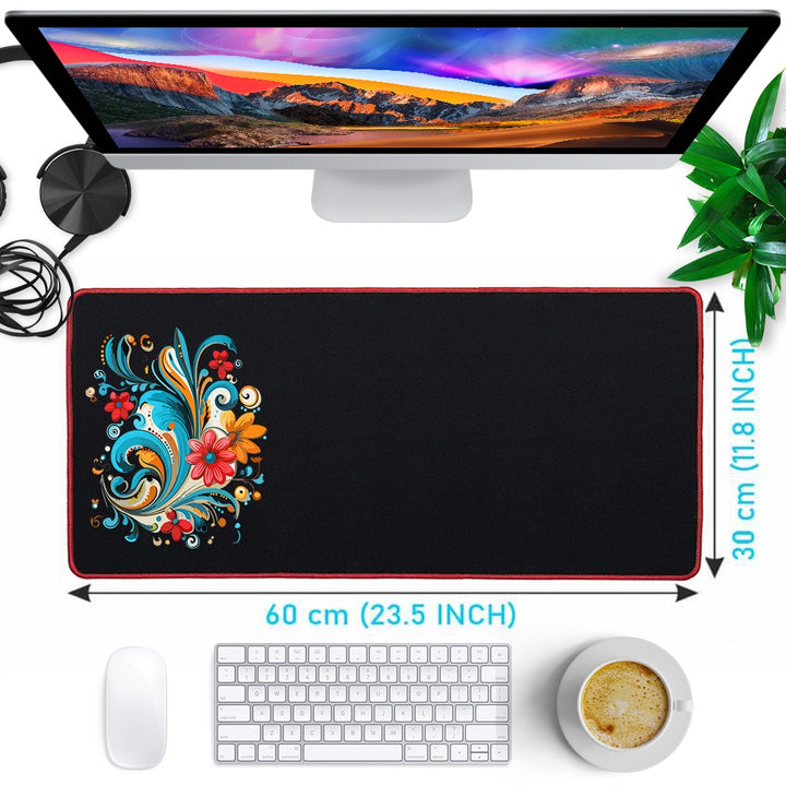 Anti-Slip Extended Desk Mat Gaming Mouse Pad - Floral Art Left Centre