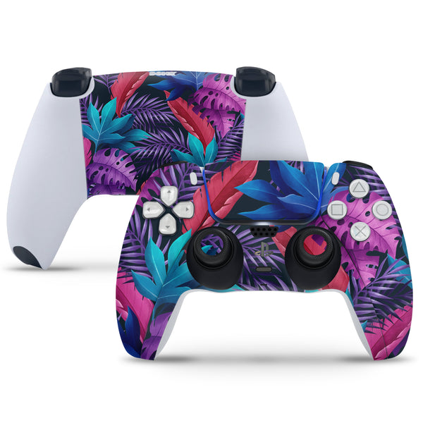 PS5 Controller Skin - Violet and Blue Tropical Leaves