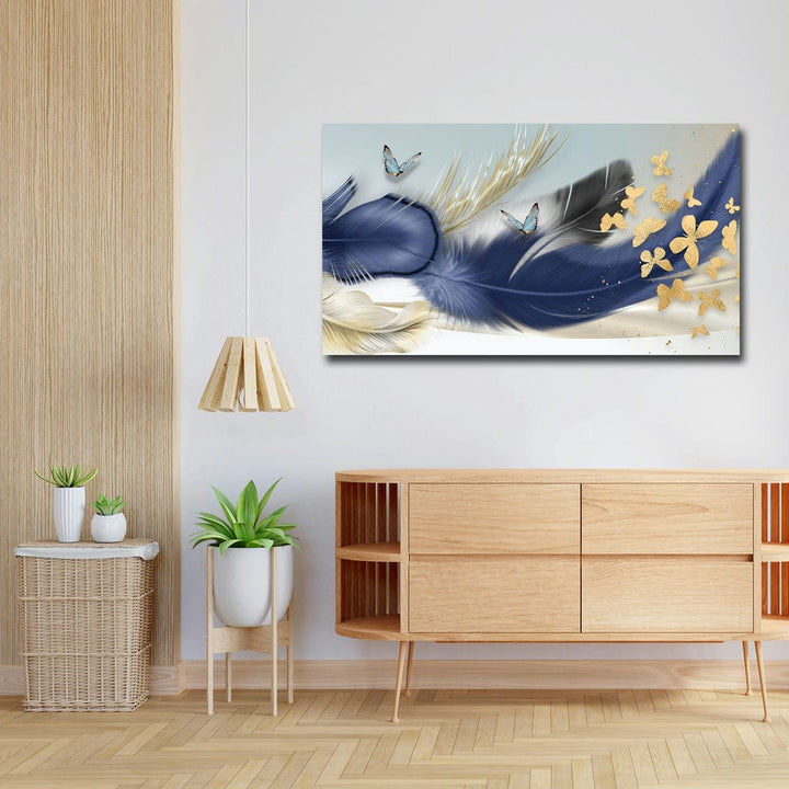 36x20 Canvas Painting - Blueish Big Feather