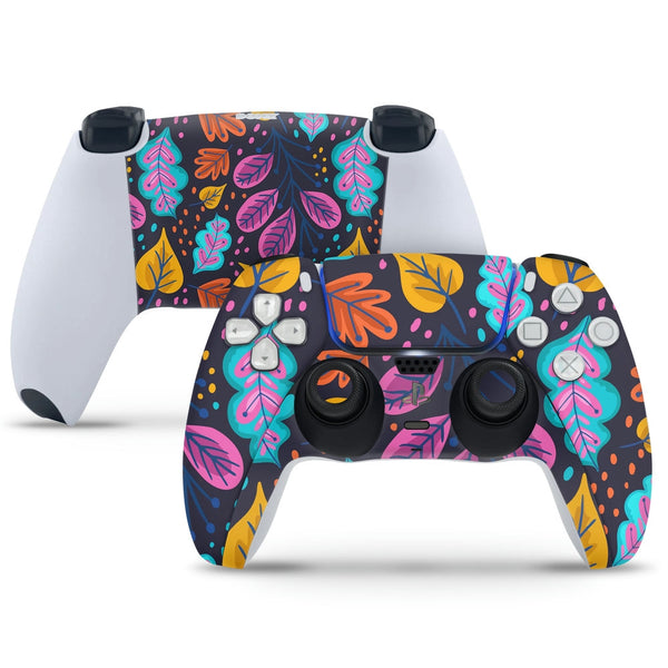 PS5 Controller Skin - Multicolor Leaves on Blue