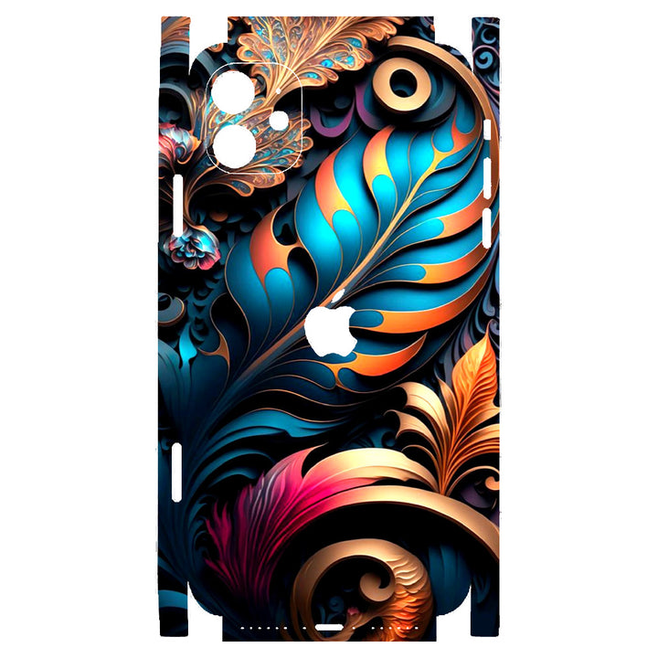 Apple iPhone Skin Wrap - Blue Feather Golden Spiral - SkinsLegend