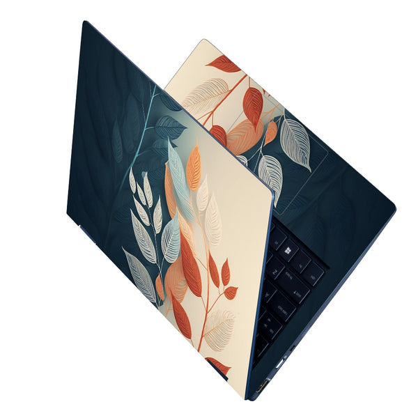Laptop Skin - Orange Shaded Leaves on Blue Cream