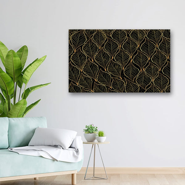 32x20 Canvas Painting - Multi Golden Leaves on Black