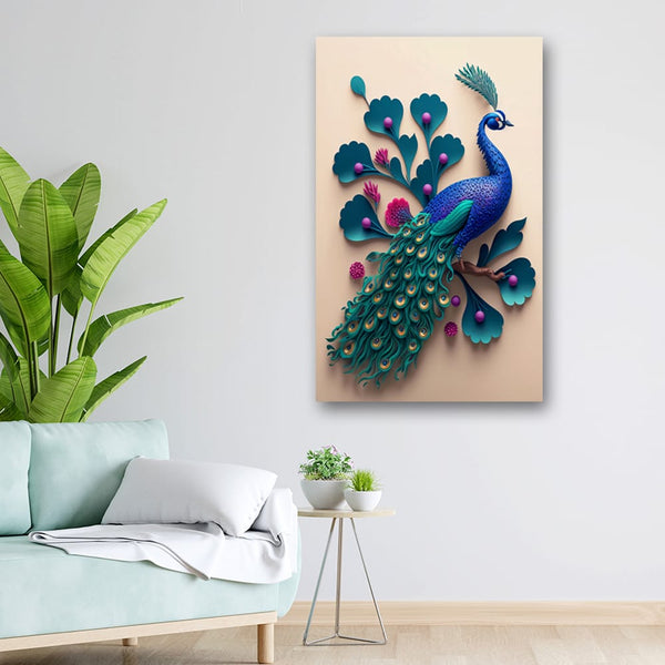20x32 Canvas Painting - Blue Green 3D Peacock
