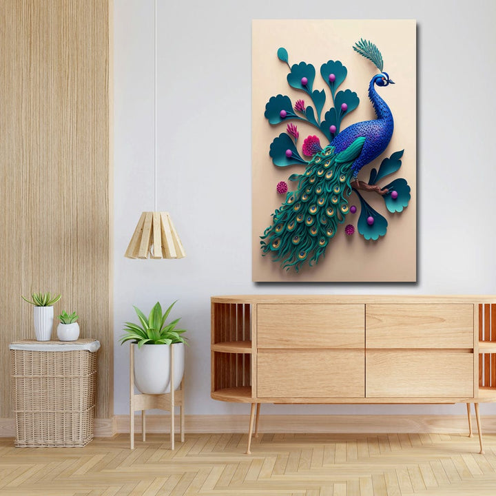 20x32 Canvas Painting - Blue Green 3D Peacock