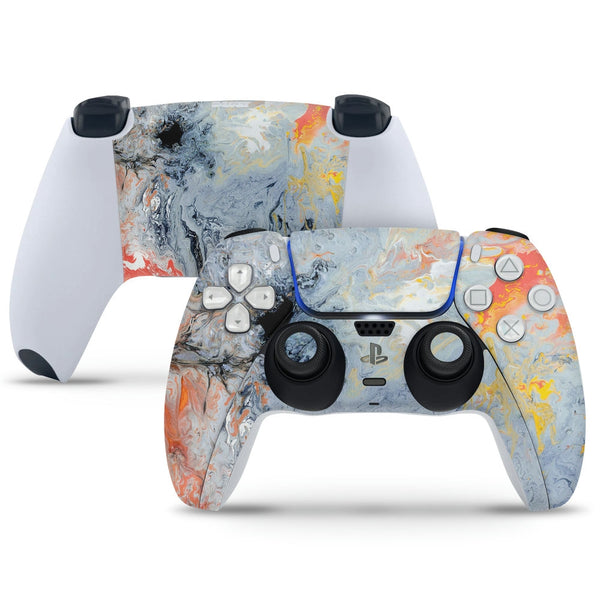 PS5 Controller Skin - Yellow Orange Grey Shaded Marble Design