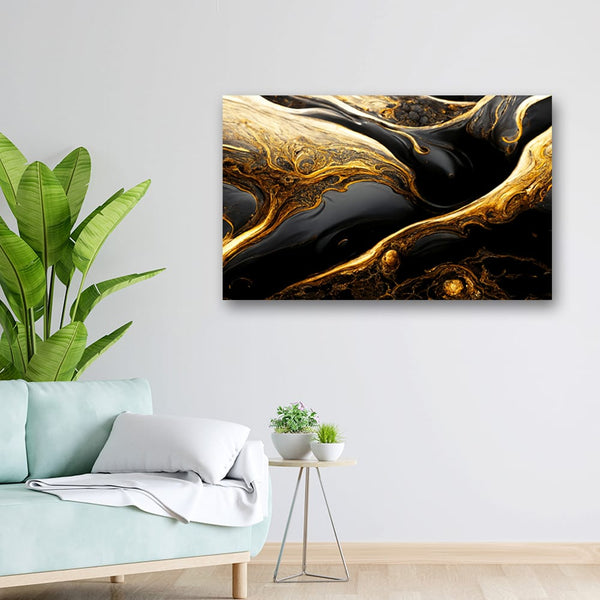 32x20 Canvas Painting - Golden Lava on Black