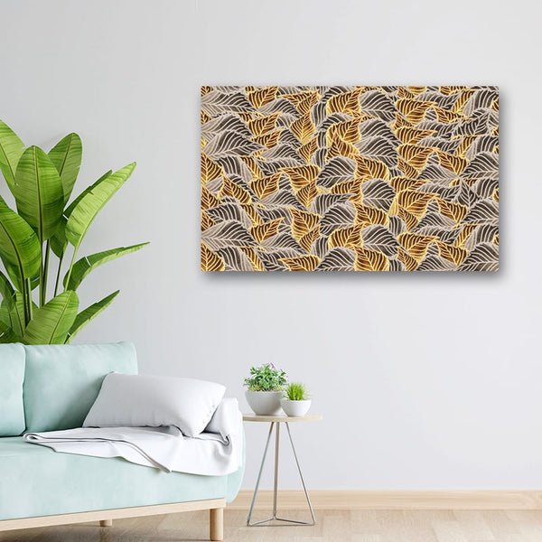 32x20 Canvas Painting - Golden Grey Leaf Collage
