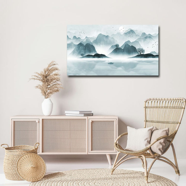 36x20 Canvas Painting - Blue Shaded Mountains Sketch