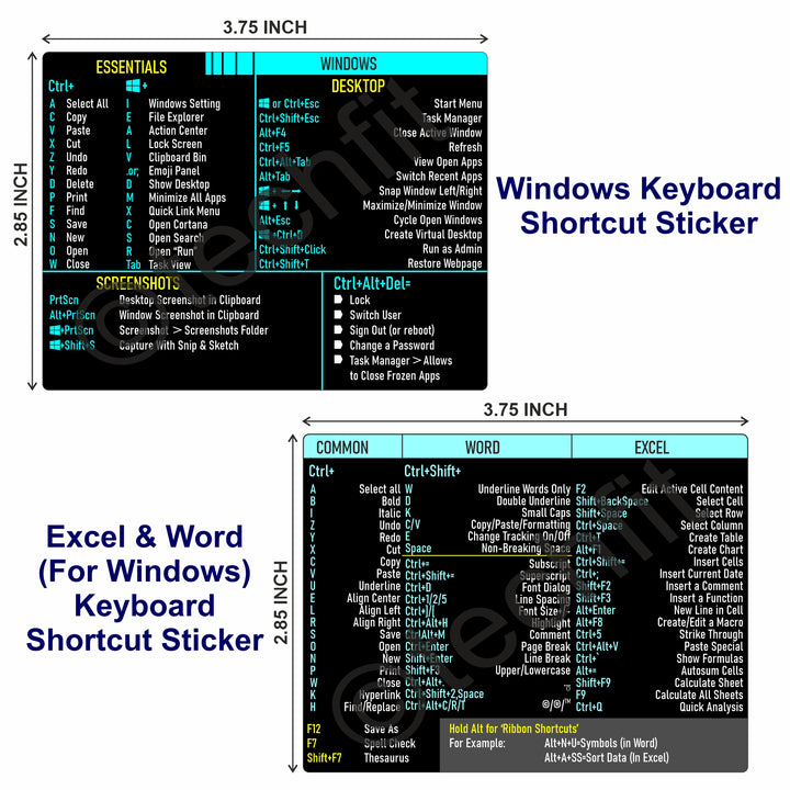 Keyboard Shortcut Stickers Windows + Word/Excel (for PC/Windows) - SkinsLegend