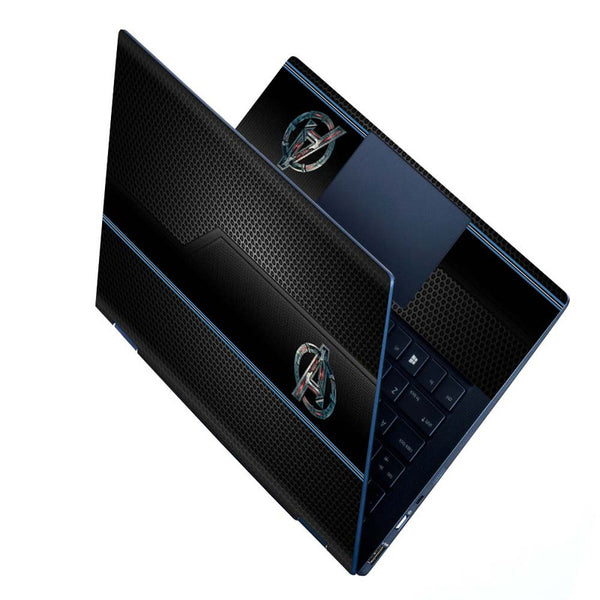 Full Panel Laptop Skin - A Logo Black Net Blue Lines