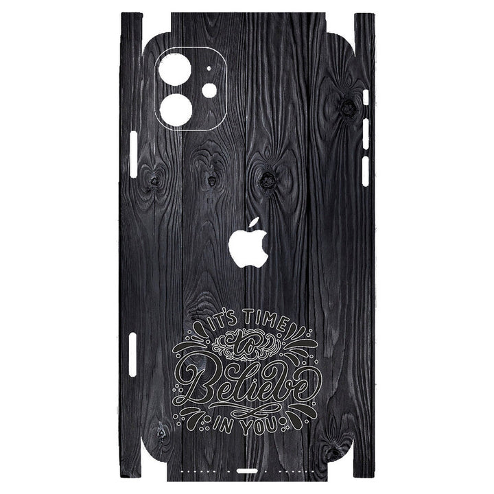 Apple iPhone Skin Wrap - Believe on Black Wooden - SkinsLegend