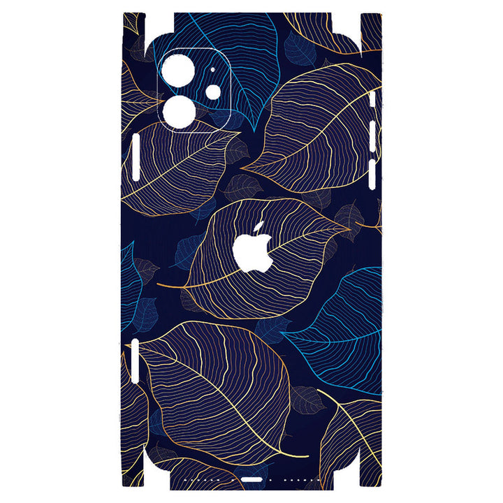 Apple iPhone Skin Wrap - Blue Golden Metal Leaves - SkinsLegend