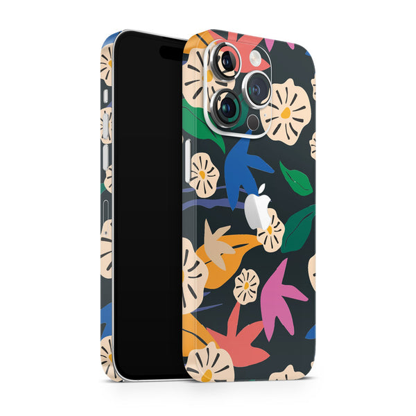 Apple iPhone Skin Wrap - Floral and Leaves on Black - SkinsLegend