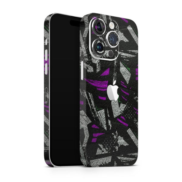 Apple iPhone Skin Wrap - Grey Purple Graffiti on Black - SkinsLegend