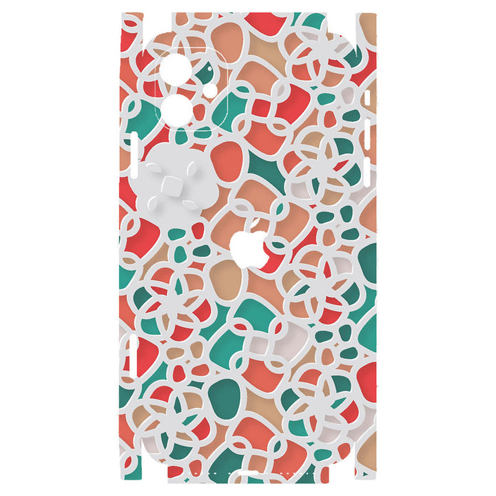 Apple iPhone Skin Wrap - White Green Orange Floral Spiral - SkinsLegend