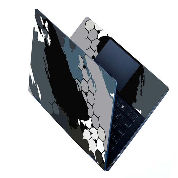Full Panel Laptop Skin - Black Grey Honeycomb Art
