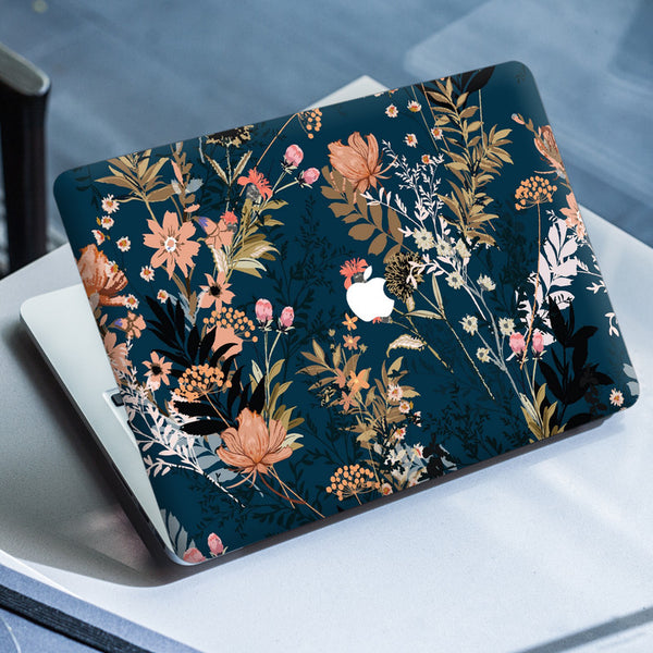 Laptop Skin for Apple MacBook - Floral Design on Dark Blue - SkinsLegend