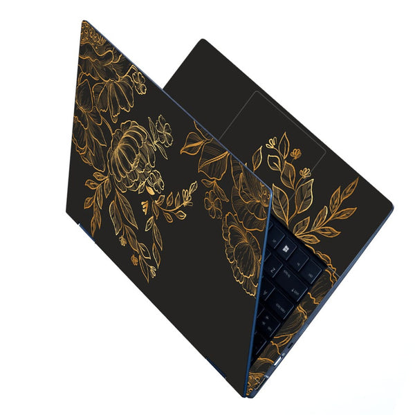 Laptop Skin - Golden Floral on Black