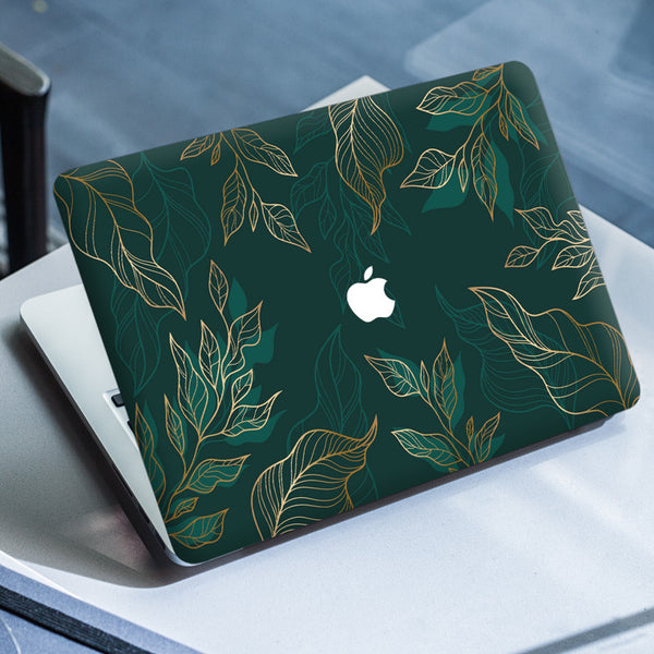 Laptop Skin for Apple MacBook - Golden Leaf on Green - SkinsLegend